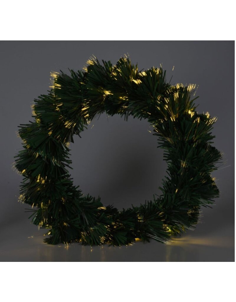 Kerstkrans met Verlichting - Fiber Optic - 50 cm - Warm Wit - op Batterijen