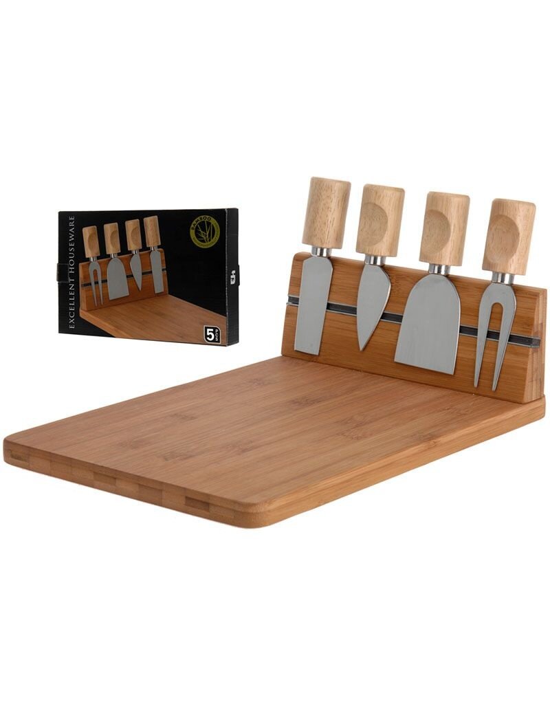Excellent Houseware Bamboe kaasplank met 4 kaasmessen