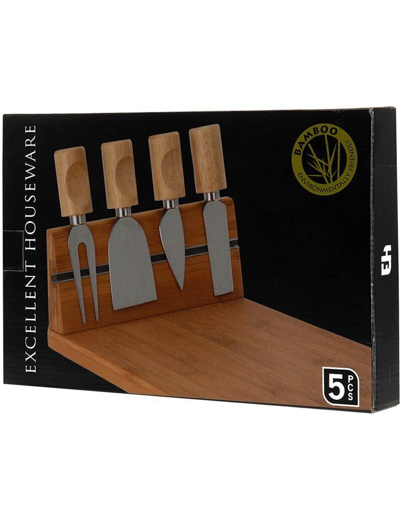 Excellent Houseware Bamboe kaasplank met 4 kaasmessen