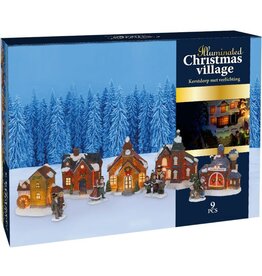 Kerstdorp met verlichting