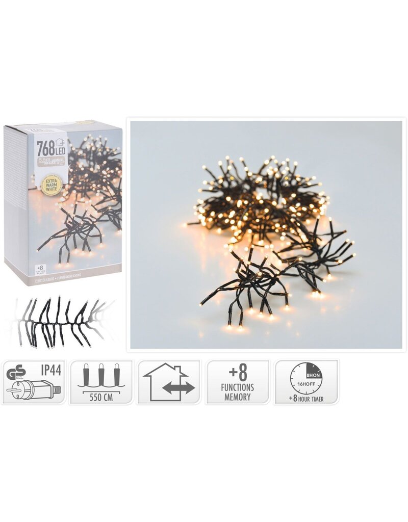 Clusterverlichting - 768 LED - 5.5m - Timer - Lichtfuncties - extra warm wit