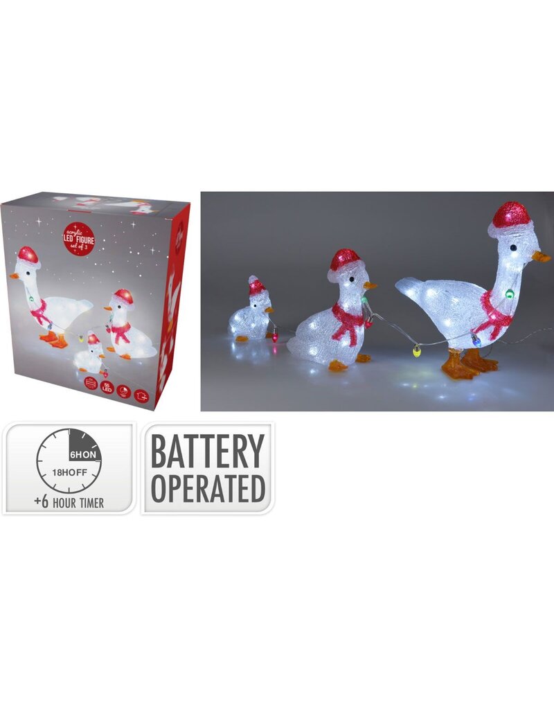 Kerstfiguur Acryl - Eenden - LED - set van 3