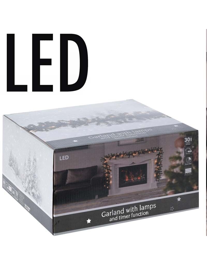 Guirlande met 30 LED - warm wit - 2.70 meter - met timer - op batterij