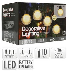 Feestverlichting 10 LED Lampen - 2.70 meter - met Timer - op Batterijen