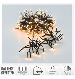 Clusterverlichting 192 led -  1.4m - warm wit - Batterij - Lichtfuncties - Geheugen - Timer