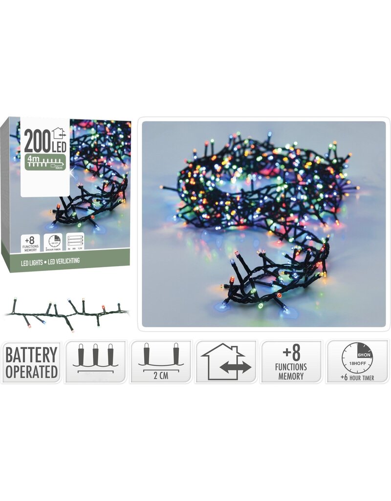 Micro Cluster 200 led - 4m - multicolor - Batterij - Lichtfuncties - Geheugen - Timer