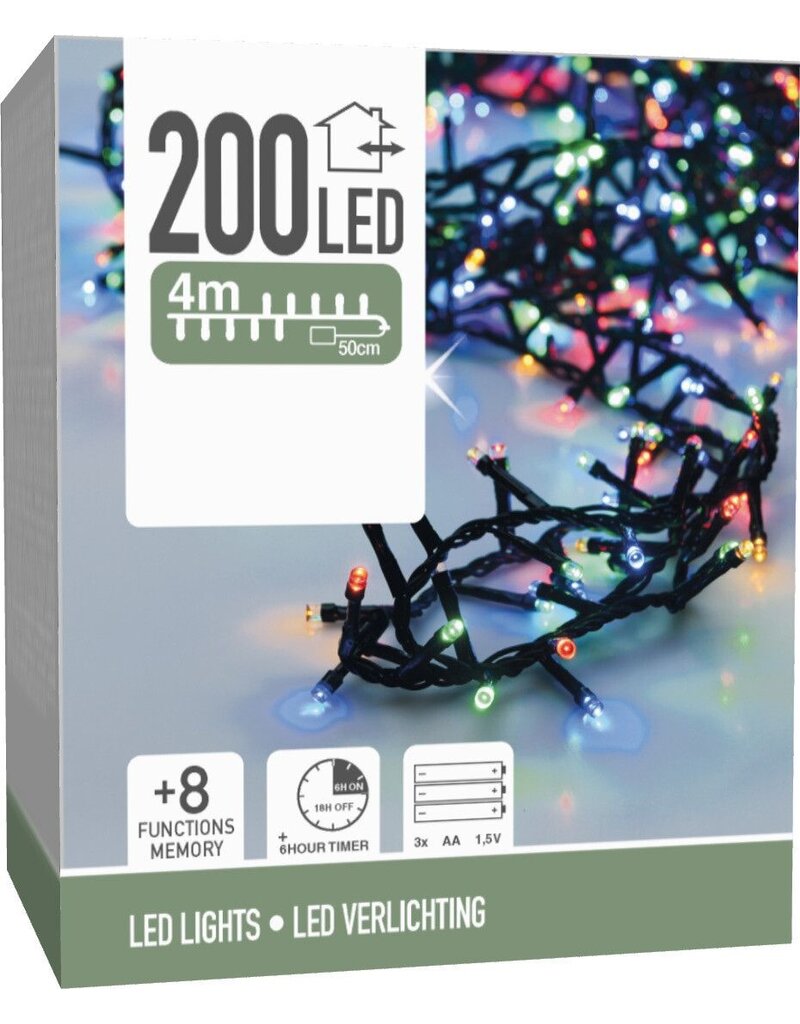 Micro Cluster 200 led - 4m - multicolor - Batterij - Lichtfuncties - Geheugen - Timer