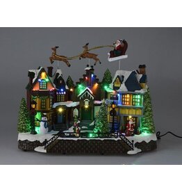 Kerstdorp Vliegende Arreslee - 35 cm - led en muziek