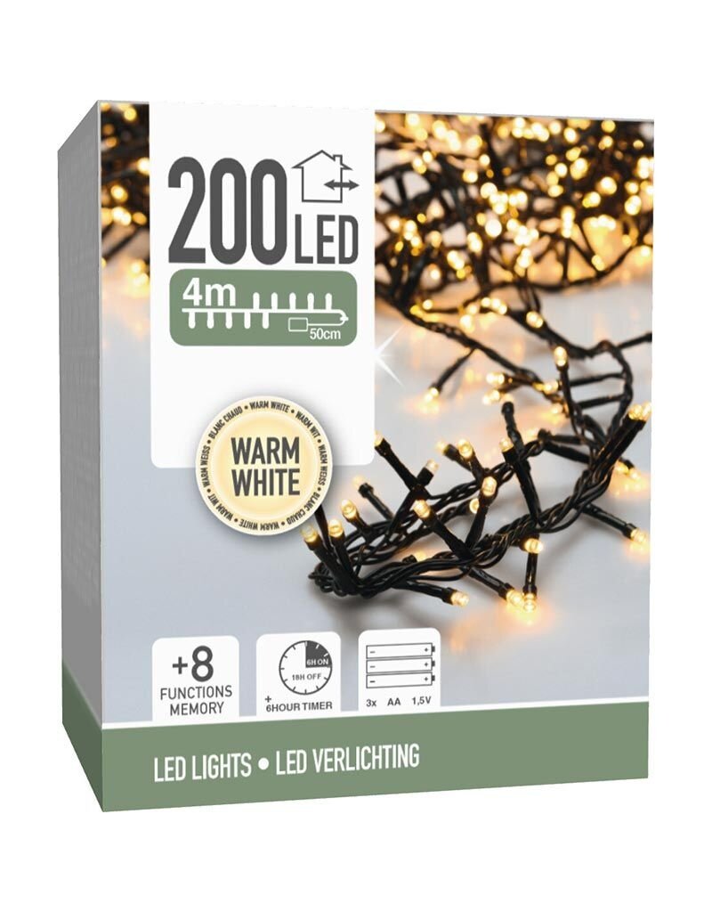 Micro Cluster 200 led - 4m - warm wit - Batterij - Lichtfuncties - Geheugen - Timer