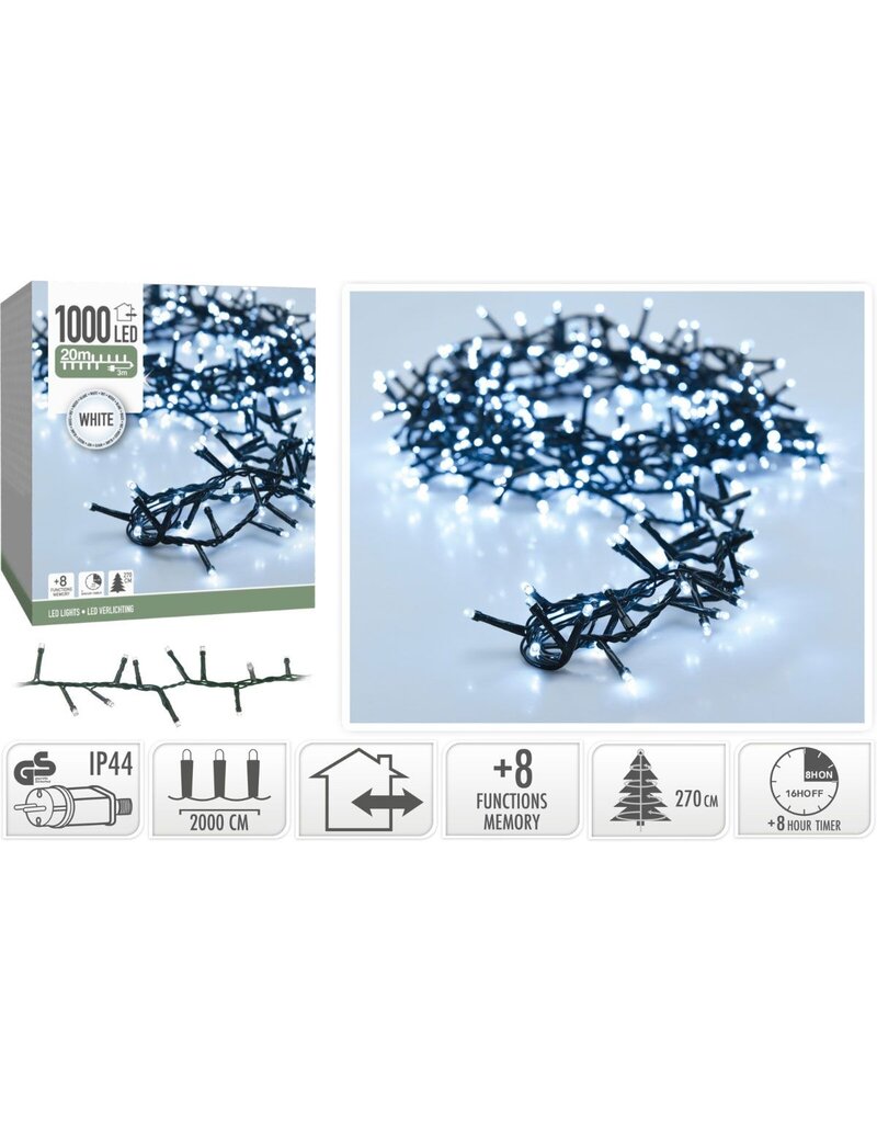 Microcluster - 1000 led - 20m - wit - Timer - Lichtfuncties - Geheugen - Buiten