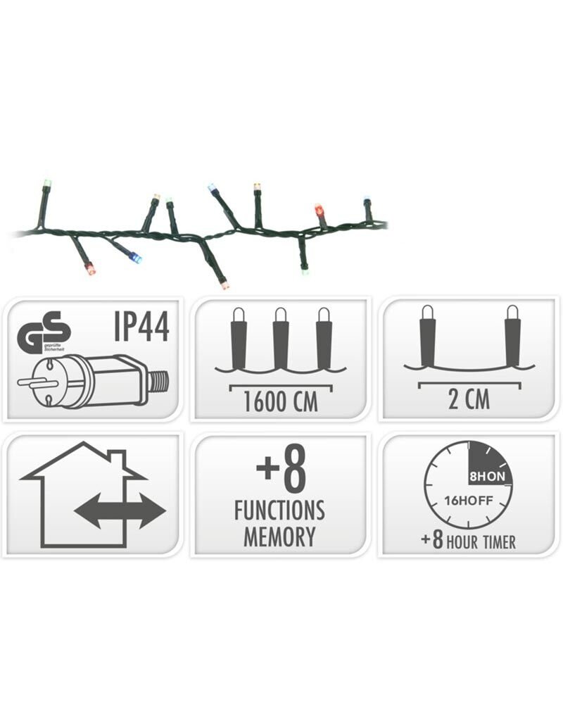 Microcluster - 800 led - 16m - multicolor - Timer - Lichtfuncties - Geheugen - Buiten