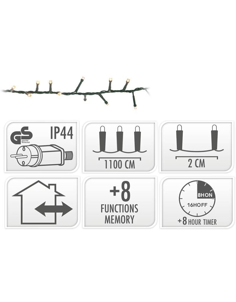 Microcluster - 560 led - 11m - warm wit - Timer - Lichtfuncties - Geheugen - Buiten