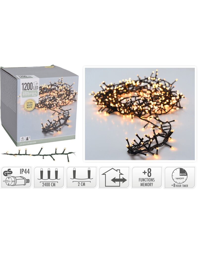 Microcluster - 1200 led - 24m - extra warm wit - Timer - Lichtfuncties - Geheugen - Buiten