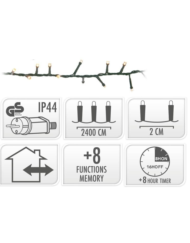 Microcluster - 1200 led - 24m - extra warm wit - Timer - Lichtfuncties - Geheugen - Buiten