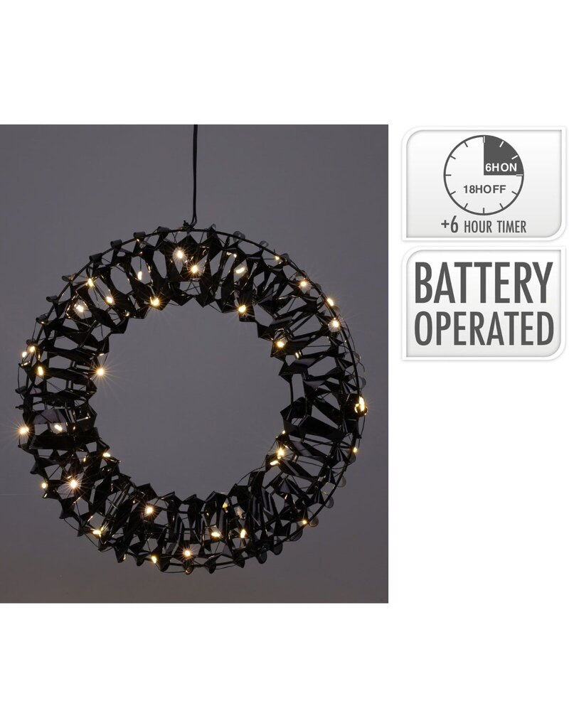 Verlichte Krans - Zwart - 30 cm - 50 led