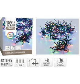 Clusterverlichting 192 led -  1.4m - multicolor - Batterij - Lichtfuncties - Geheugen - Timer