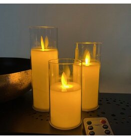 Led Kaars met Behuizing - bewegende vlam - batterijen meegeleverd - Afstandsbediening - set van 3