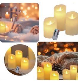 Led Kaarsen met bewegende vlam - batterijen meegeleverd - Afstandsbediening - set van 3