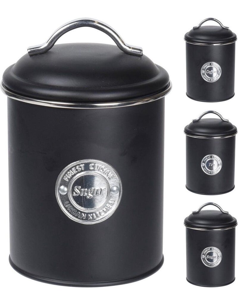 Excellent Houseware Voorraadbussen Klassiek zwart - set van 3 stuks