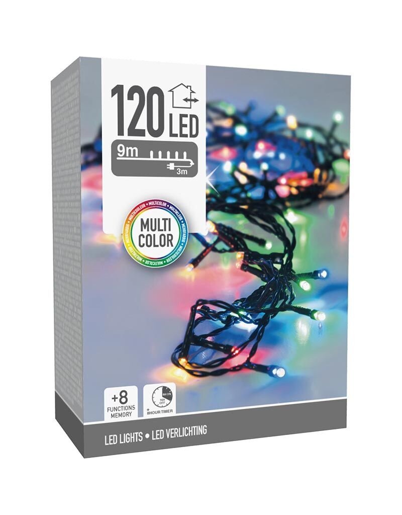 Kerstverlichting 120 led- 9m - multicolor - Timer - Lichtfuncties - Geheugen - Buiten