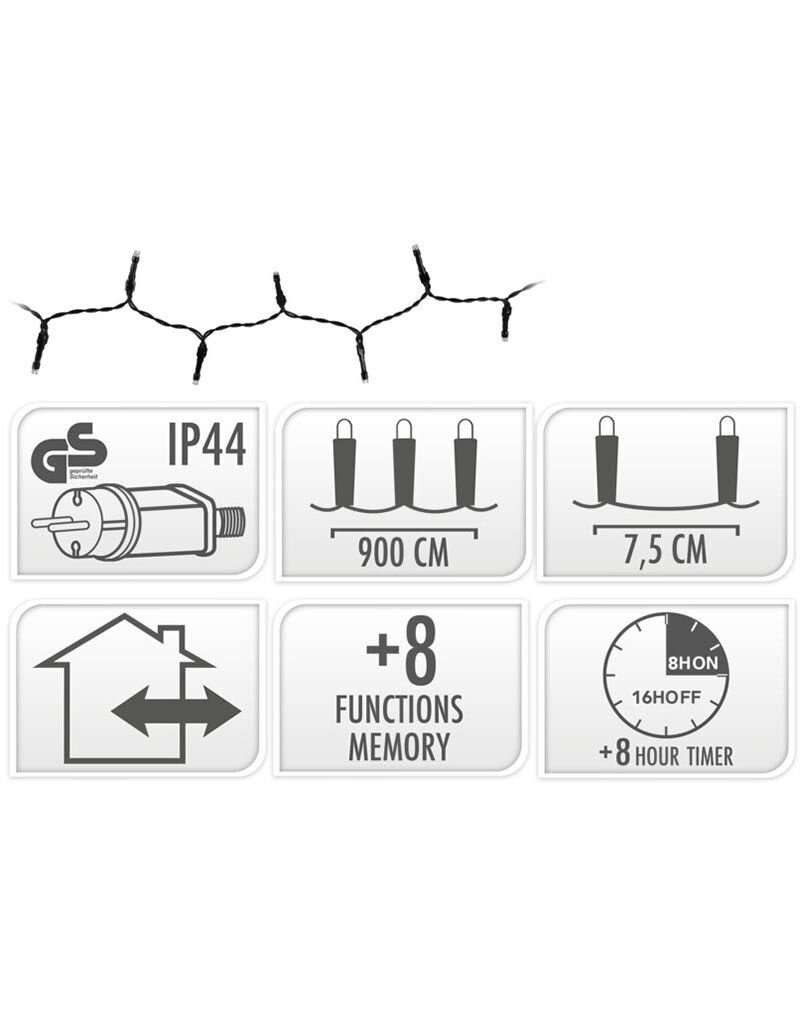 Kerstverlichting 120 led- 9m - multicolor - Timer - Lichtfuncties - Geheugen - Buiten