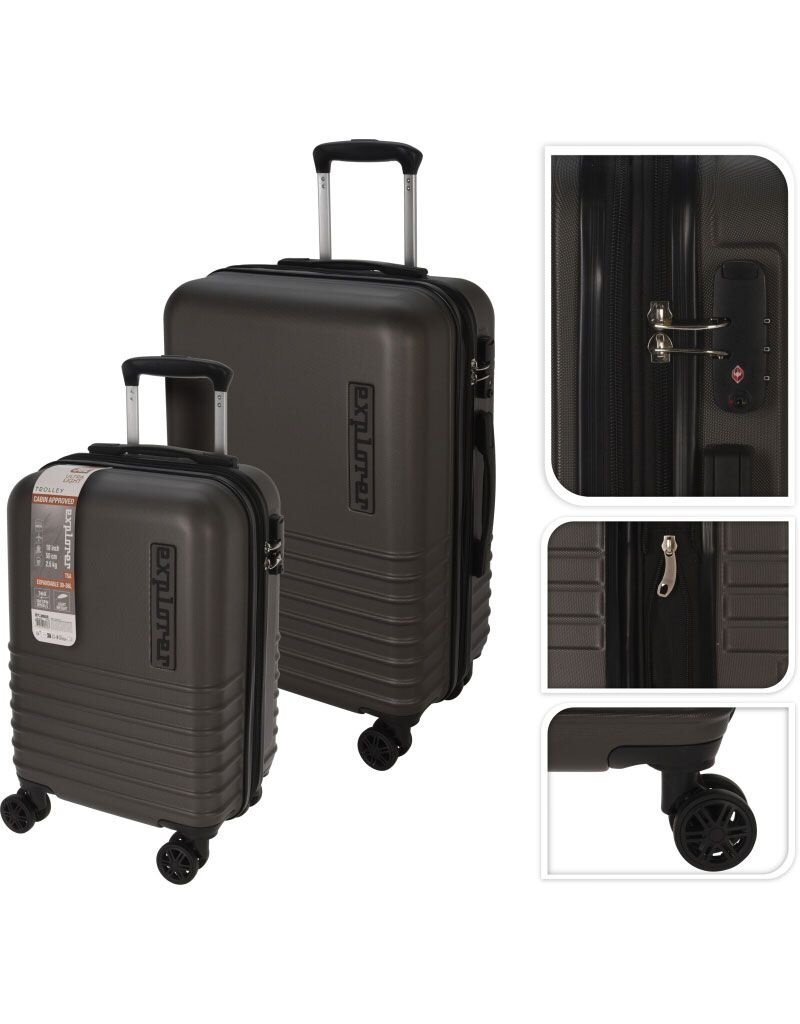 Explorer Kofferset - 2 Delig - 36L Handbagage + 60L Ruimbagage - TSA Slot - Expandable -Donkergrijs