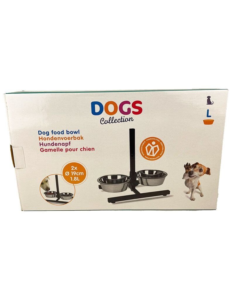 Dogs Collection H-Standaard met 2 RVS Voerbakken - 19 cm