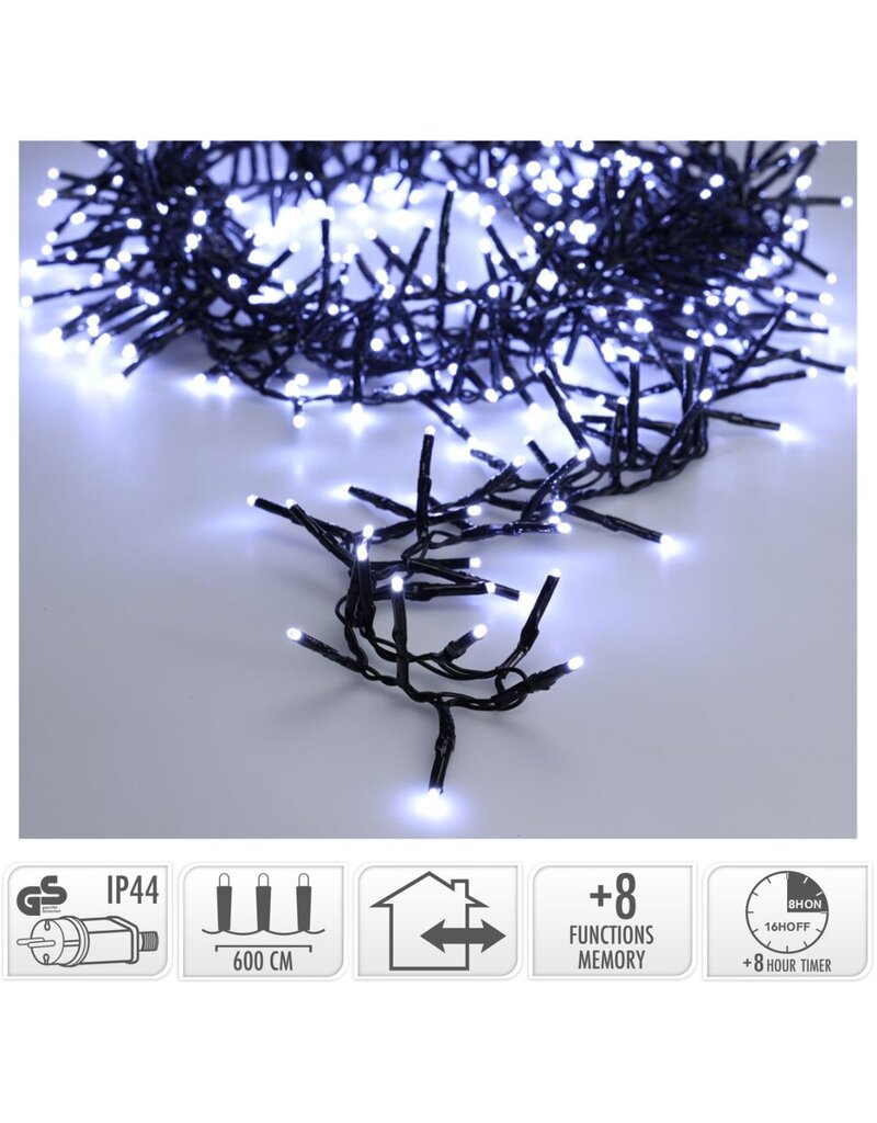 Maxi Cluster Kerstverlichting - 400 led - 6m - wit - Timer - Lichtfuncties - Geheugen - Buiten