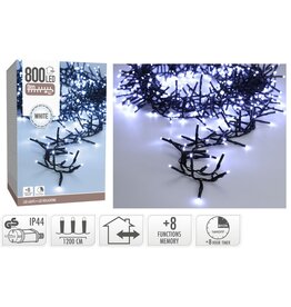 Maxi Cluster Kerstverlichting - 800 led - 12m - wit - Timer - Lichtfuncties - Geheugen - Buiten