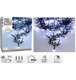 Maxi Cluster Kerstverlichting - 1200 led - 18m - wit - Timer - Lichtfuncties - Geheugen - Buiten