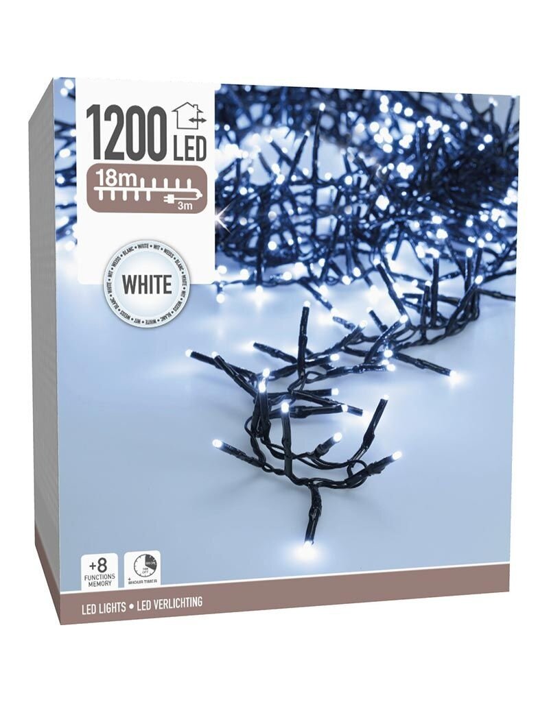 Maxi Cluster Kerstverlichting - 1200 led - 18m - wit - Timer - Lichtfuncties - Geheugen - Buiten