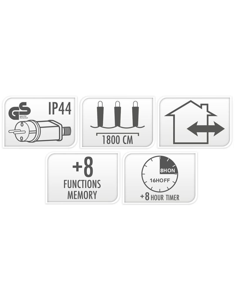 Maxi Cluster Kerstverlichting - 1200 led - 18m - wit - Timer - Lichtfuncties - Geheugen - Buiten