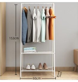 Ceruzo Kledingrek met Schoenenrek - metaal - Wit - 152 cm hoog - 60 cm breed