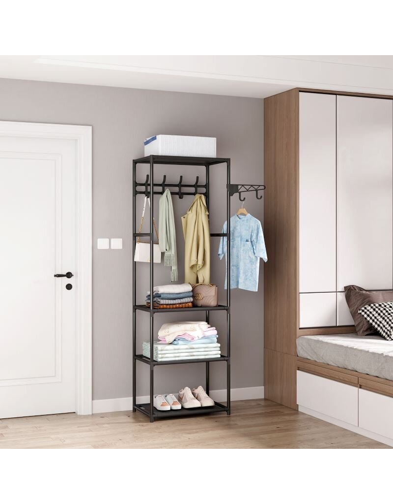 Kledingrek met 3 legplankjes - metaal - 55 x 36 x 170 cm