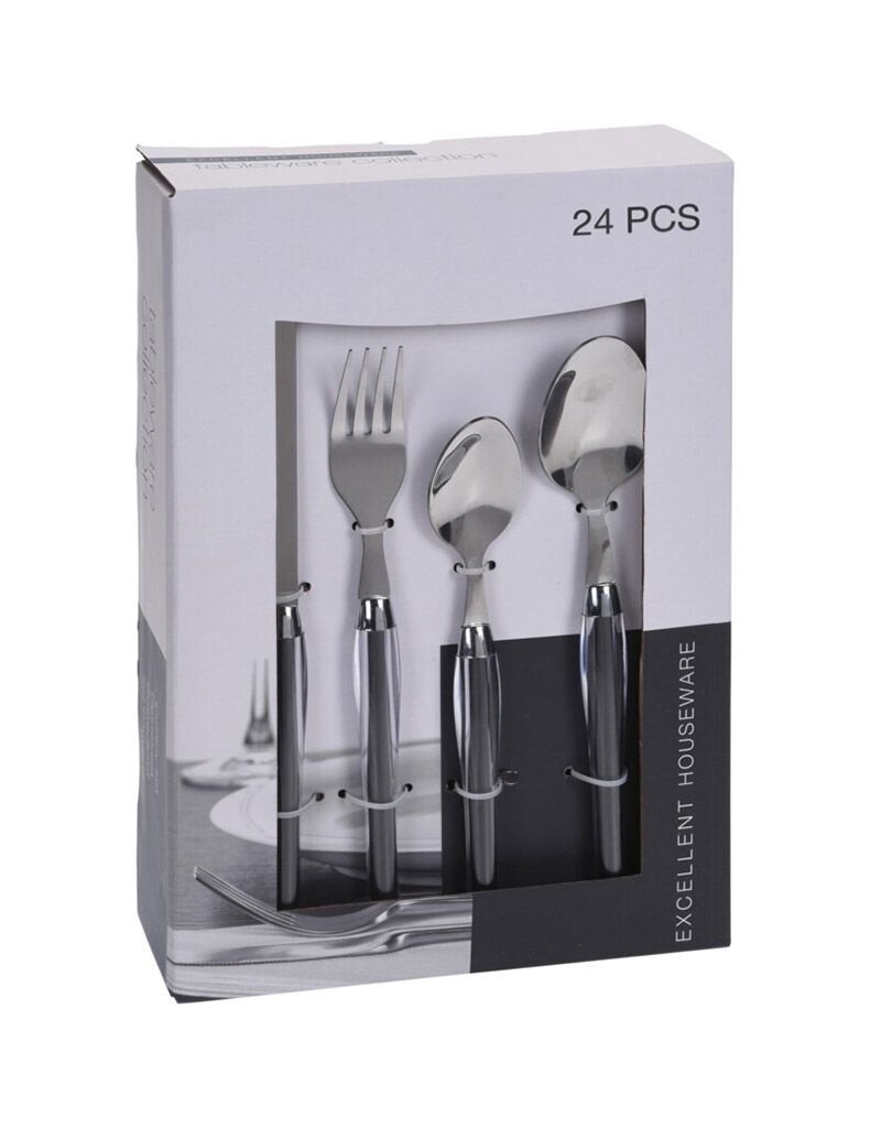 Excellent Houseware Bestekset 24-dlg - RVS - wit of zwart