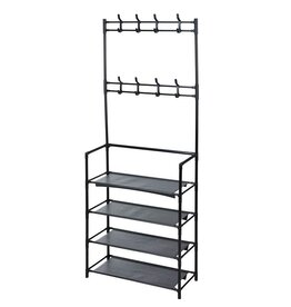 Kledingrek met schoenenplankjes en kapstokhaakjes- 60 x 26 x H155 cm