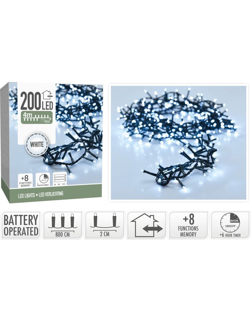 Micro Cluster 200 led - 4m - wit - Batterij - Lichtfuncties - Geheugen - Timer