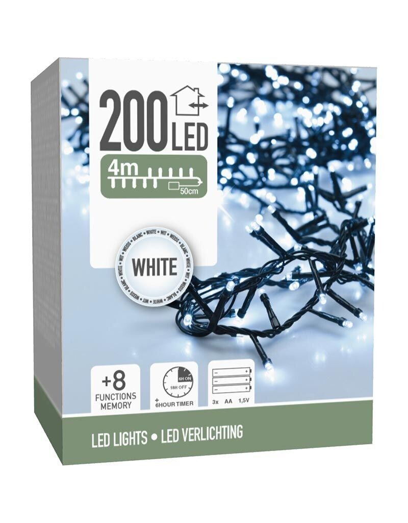 Micro Cluster 200 led - 4m - wit - Batterij - Lichtfuncties - Geheugen - Timer
