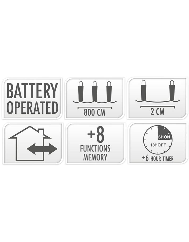 Micro Cluster 200 led - 4m - wit - Batterij - Lichtfuncties - Geheugen - Timer