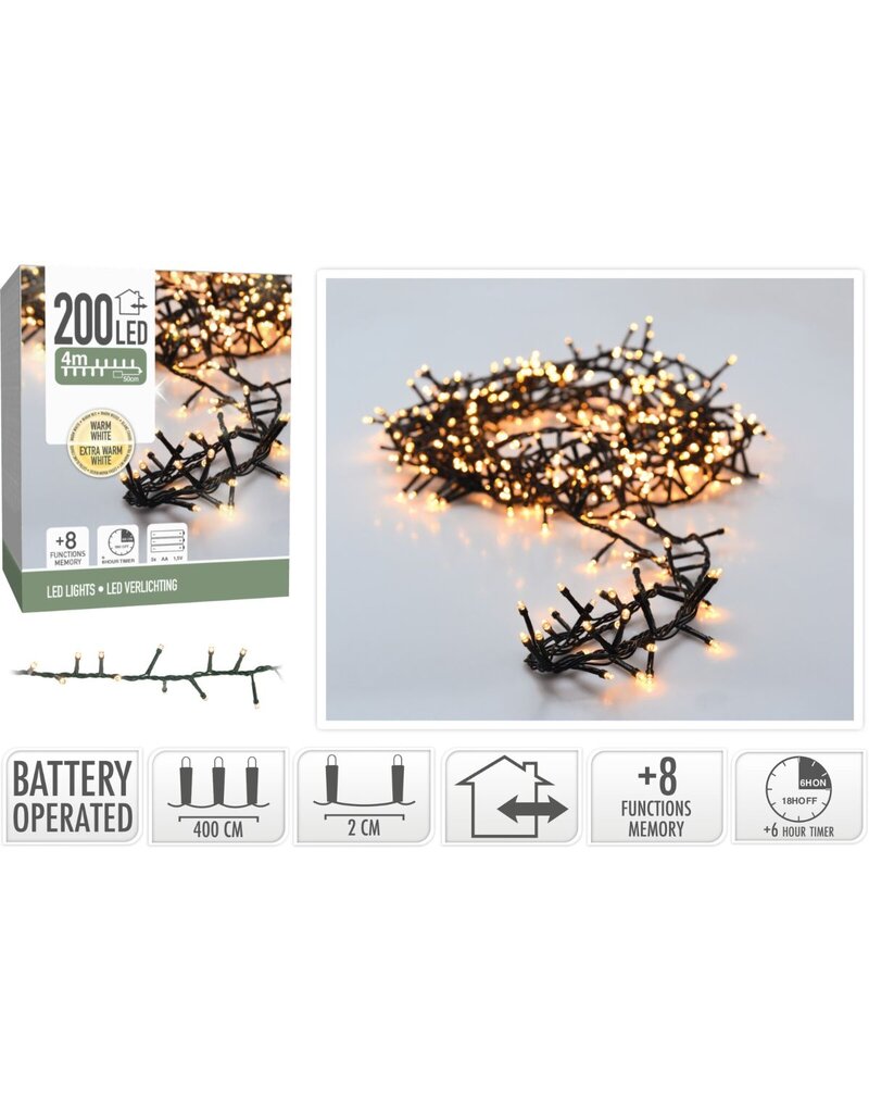 Micro Cluster 200 led - 4m - two tone romantic - Batterij - Lichtfuncties - Geheugen - Timer