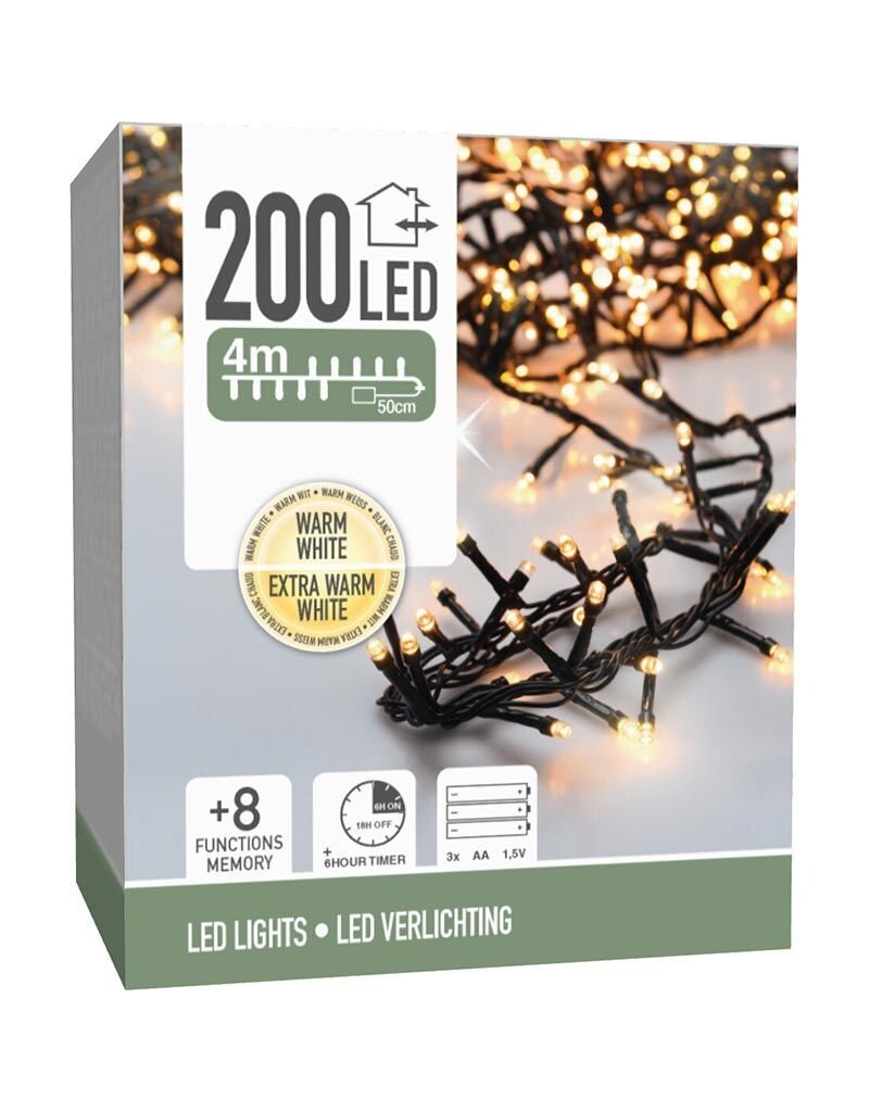 Micro Cluster 200 led - 4m - two tone romantic - Batterij - Lichtfuncties - Geheugen - Timer