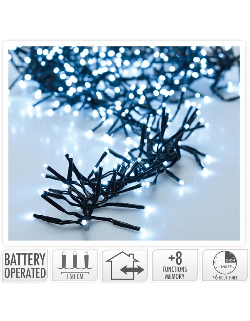 Clusterverlichting 192 led -  1.4m - wit - Batterij - Lichtfuncties - Geheugen - Timer