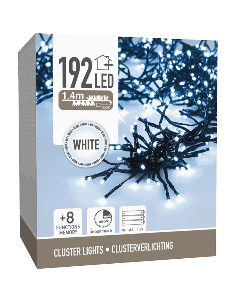 Clusterverlichting 192 led -  1.4m - wit - Batterij - Lichtfuncties - Geheugen - Timer