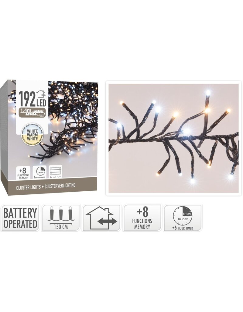 Clusterverlichting 192 led -  1.4m - two tone adorable - Batterij - Lichtfuncties - Geheugen - Timer
