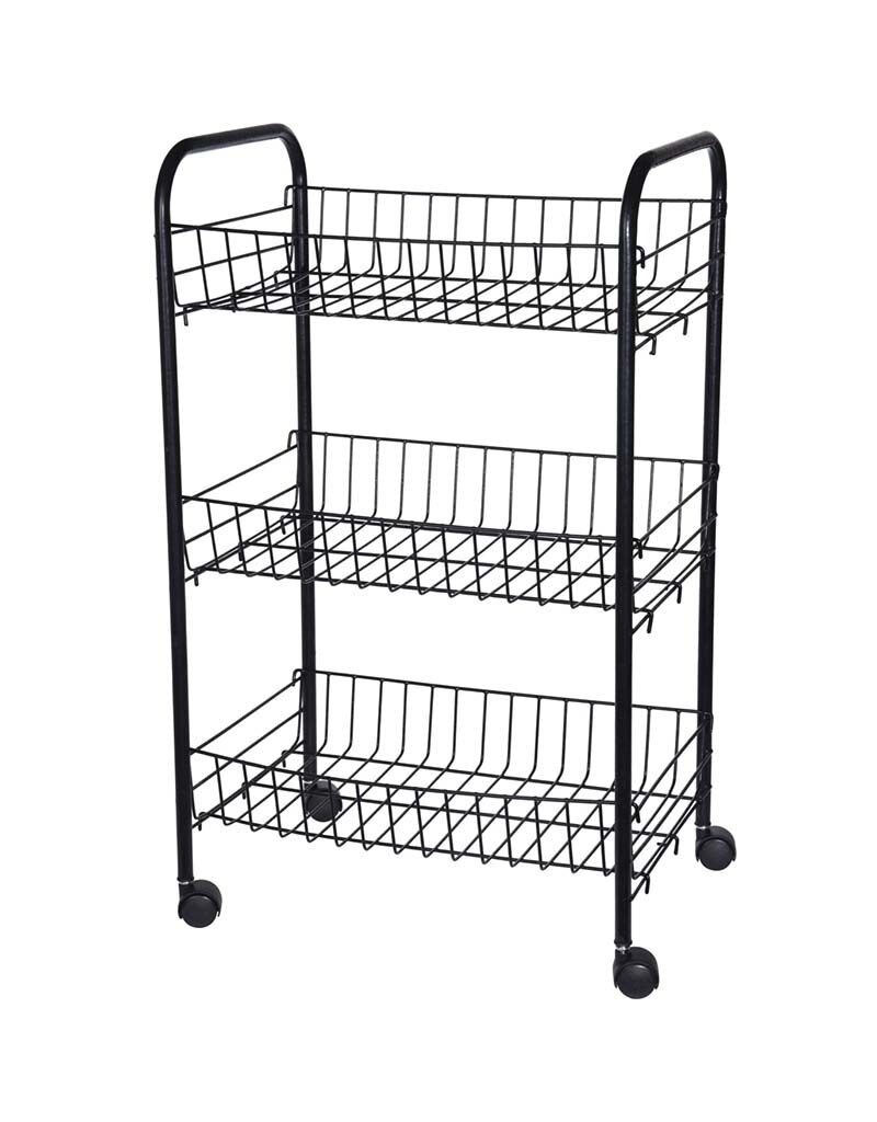 Ceruzo Keukentrolley - 3 Draadmanden - op Wieltjes - Zwart