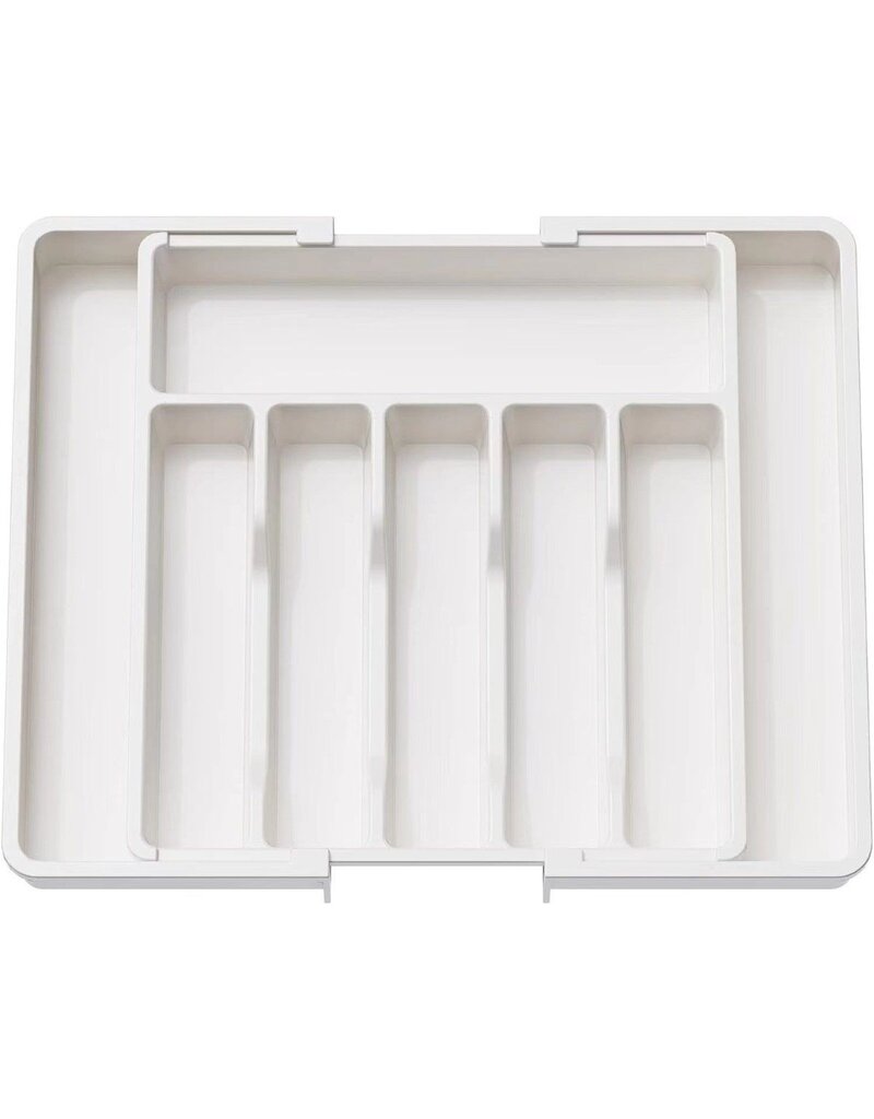 Verstelbare Bestekbak - Uitschuifbaar naar 8 Vaks - 33-57 x 38 x 5.5 cm - Wit