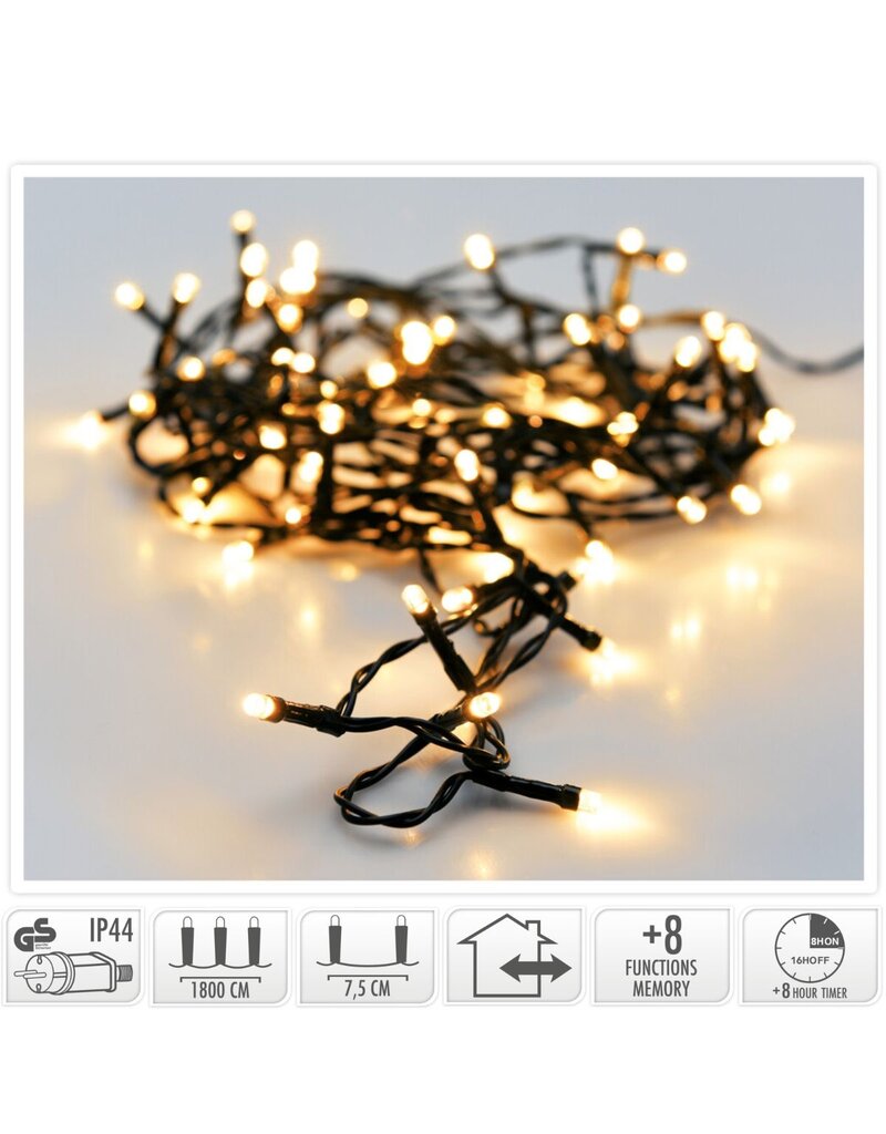 Kerstverlichting 240 led- 18m - extra warm wit - Timer - Lichtfuncties - Geheugen - Buiten