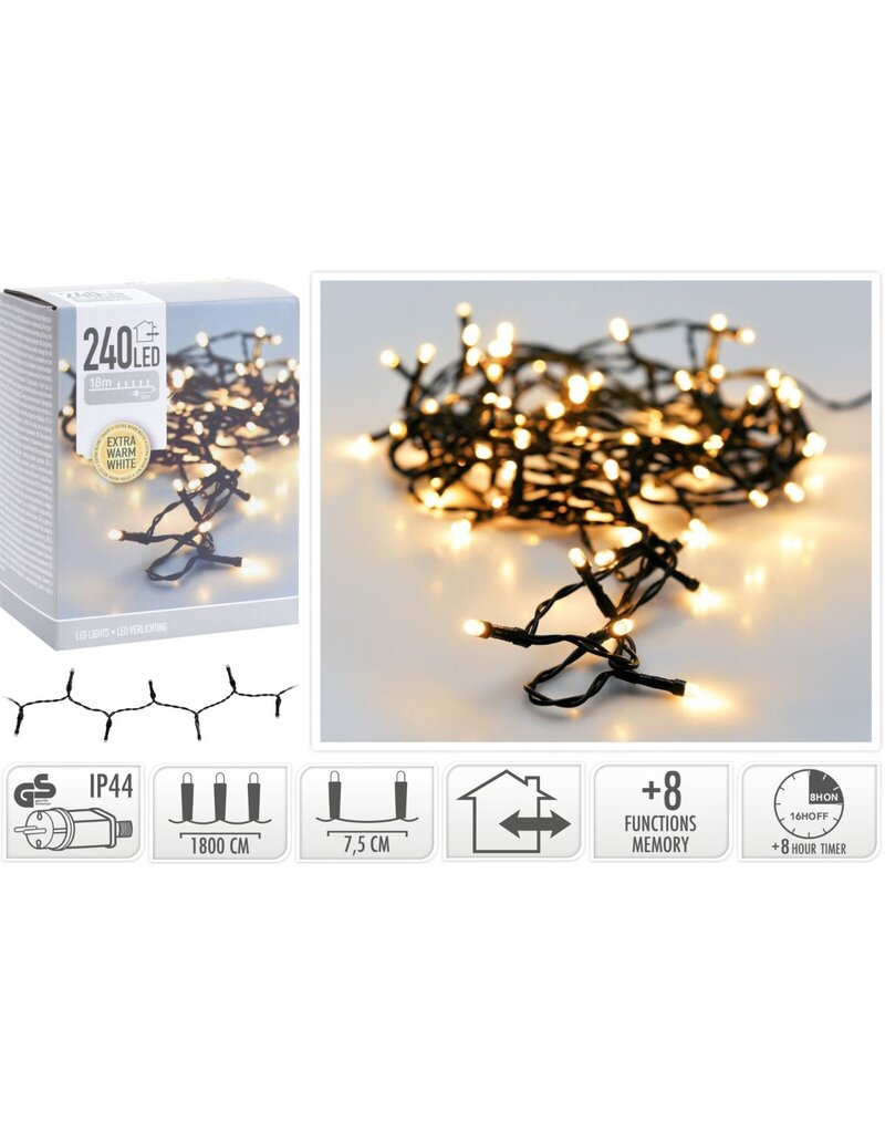 Kerstverlichting 240 led- 18m - extra warm wit - Timer - Lichtfuncties - Geheugen - Buiten