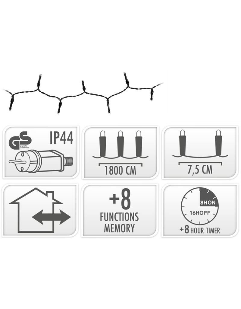 Kerstverlichting 240 led- 18m - extra warm wit - Timer - Lichtfuncties - Geheugen - Buiten