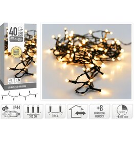 Kerstverlichting 40 led- 3m - extra warm wit - Timer - Lichtfuncties - Geheugen - Buiten